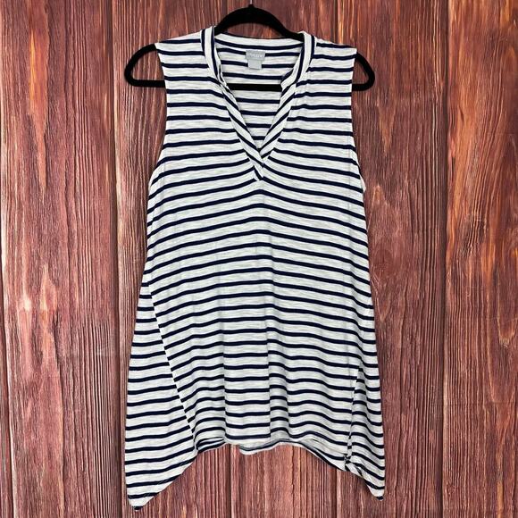 Chicos Womens Blue White Stripe tunic Tank Top Cotton Modal Size 1 / Medium - Picture 1 of 6